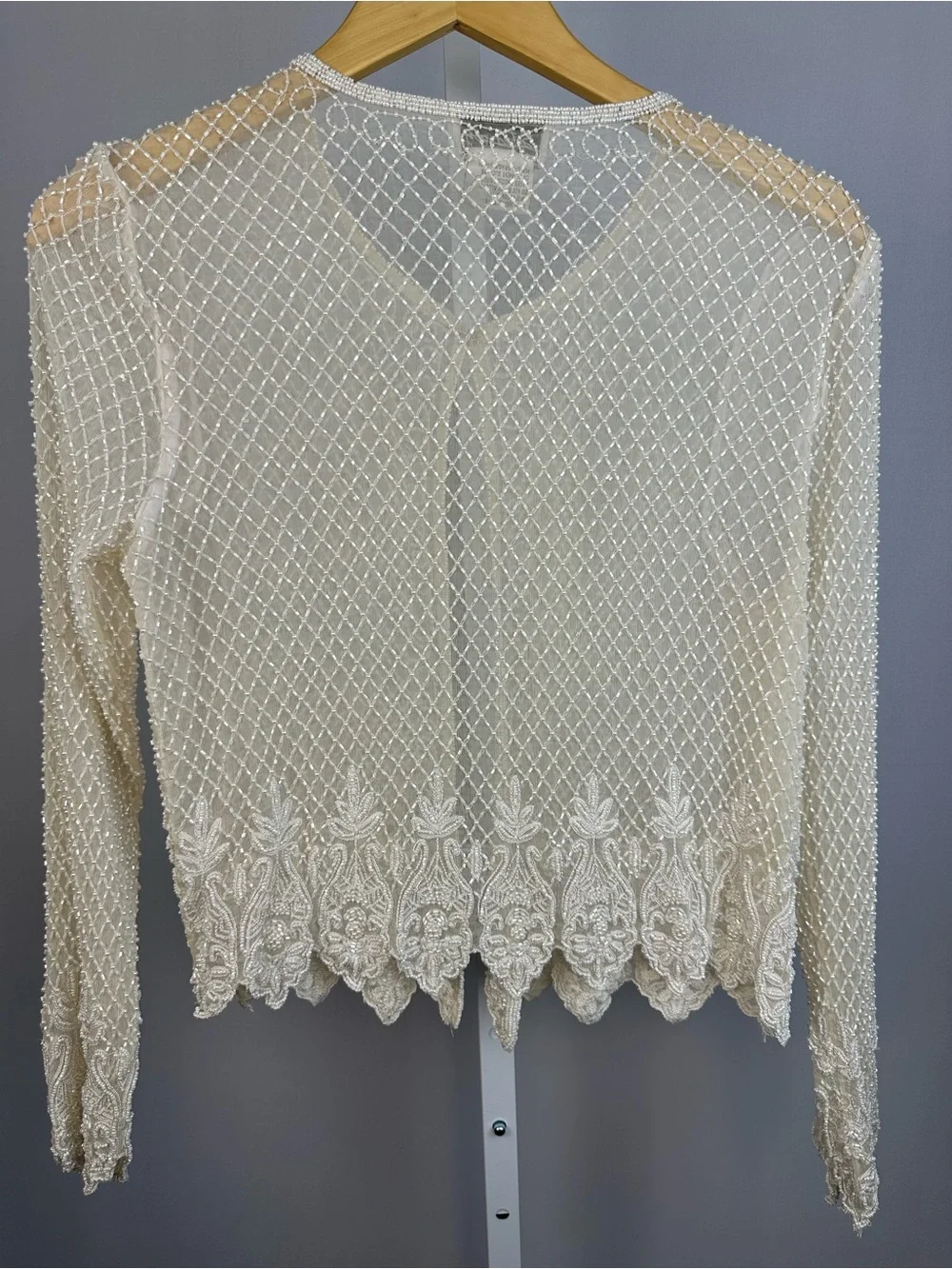 Vintage Sténay Silk Beaded Pearl Sequin Jacket Bridal Wedding Ivory 12